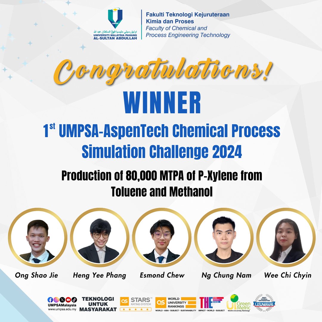 1st UMPSA-ASPENTECH CHEMICAL PROCESS SIMULATION CHALLENGE 2024 : A GRAND SUCCESS